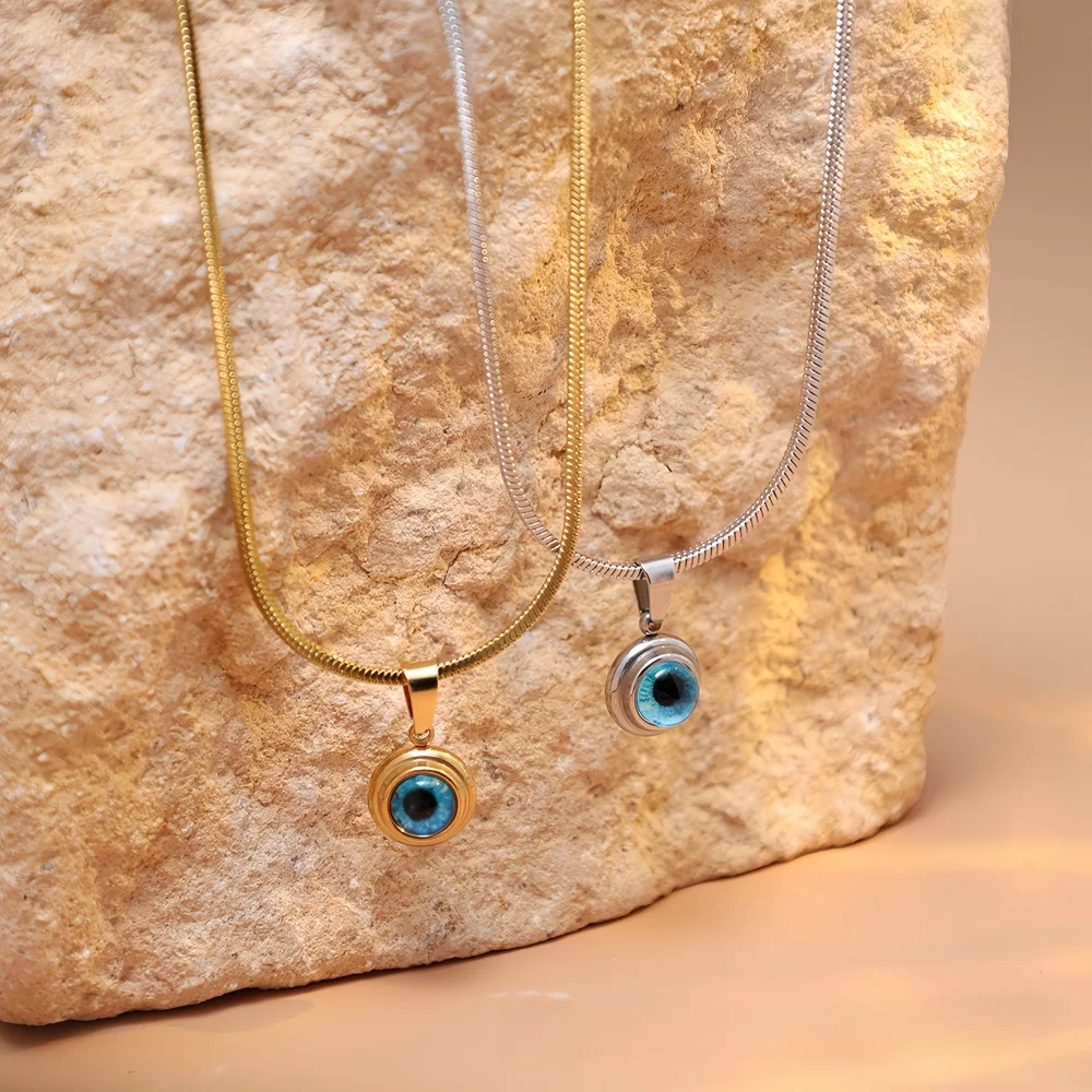 Einfache Angel Eyes Anhänger-Halskette für Männer, Modische 14k Goldfarbene Schlangenkette, Schmuckzubehör – Detail 2