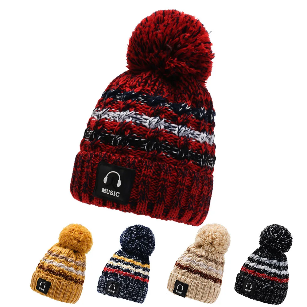 

Winter Hats for Women Colorful Plaid Woolen Yarn Pompon Thicken 2022 Fashion Keep Warm Boy Girl Outdoor Stretch Beanies