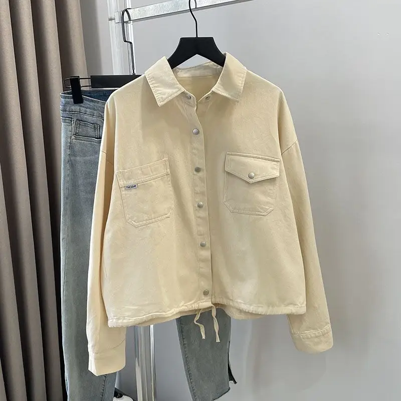 

Женская свободная рубашка-куртка с длинными рукавами, абрикосового цвета, с завязками на талии, в повседневном стиле, весенняя мода, универсальная рабочая одежда, маленький размер