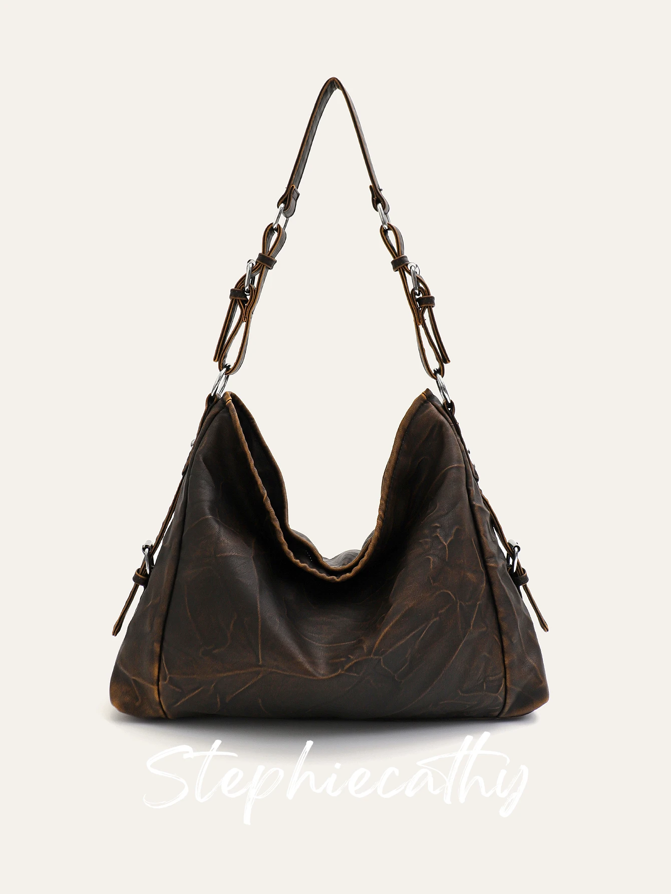 

SC Women Shoulder Bag Retro Slouchy Washed PU Leather Hobo Crossbody Handbag Large Capacity Casual Commute Daily College Travel