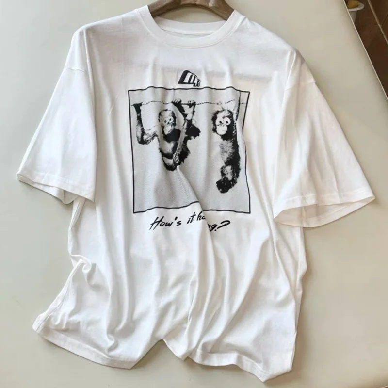 

25ss летние хлопковые дышащие футболки Martine Rose, белые мультяшные цифровые принты, горилла, круглый вырез, короткий рукав, мужские и женские топы