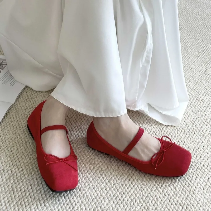 Sepatu Flat wanita musim gugur 2024 mode sepatu Slip on Mary Jane sol lembut sepatu balerinas gaun luar ruangan