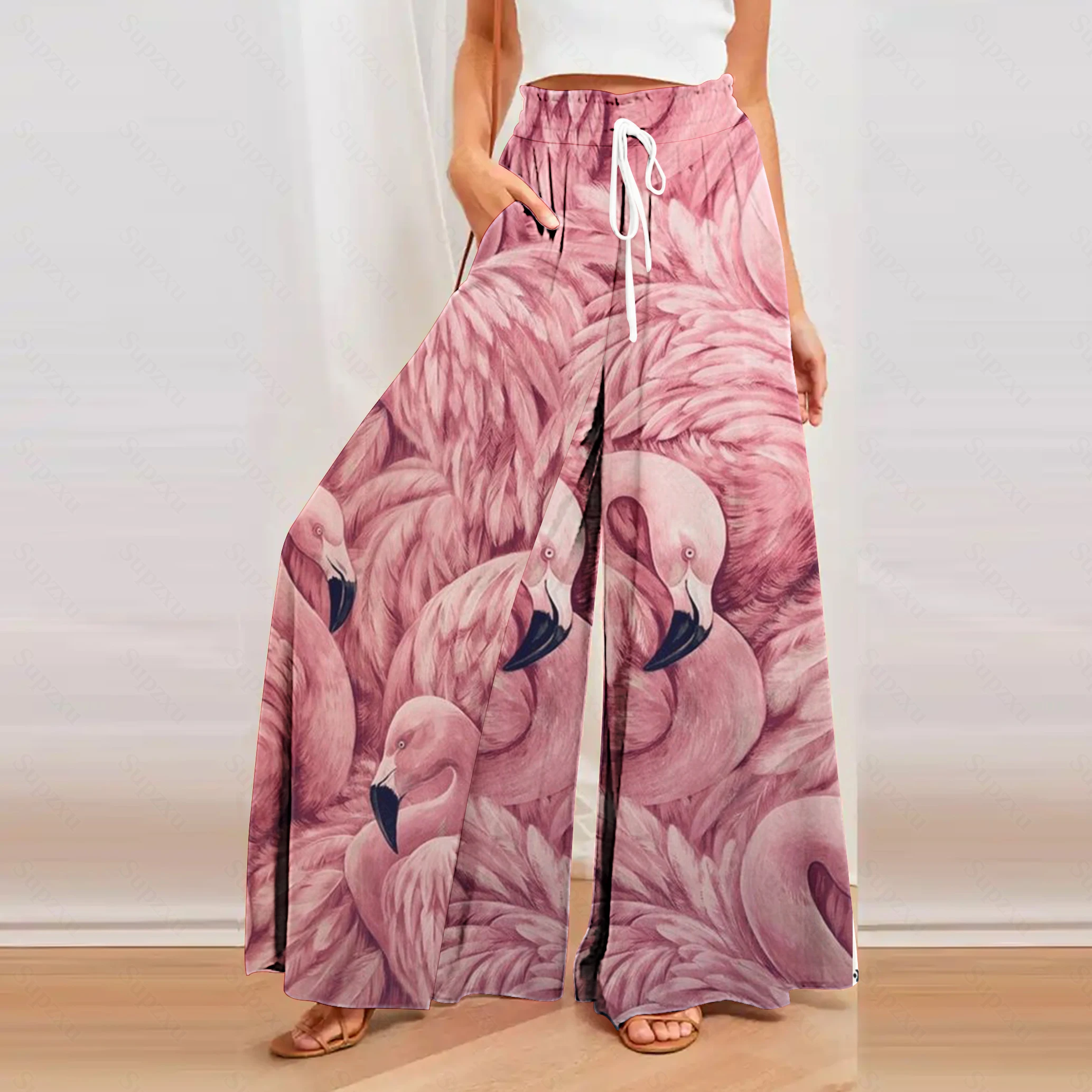 Sweet Paisley Lace Up Wide Leg Casual Printed Boho Trousers Casual Womens Loose Pants Aesthetic Pants High Waist Long Trousers