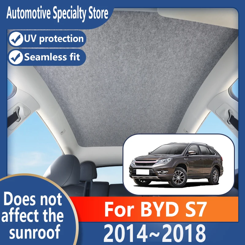 For BYD S7 2014~2018 17 Car Panoramic Sunroof Insulation Roof Visor Electrostatic Adsorption Suede Fabric Sun Protection Anti-UV