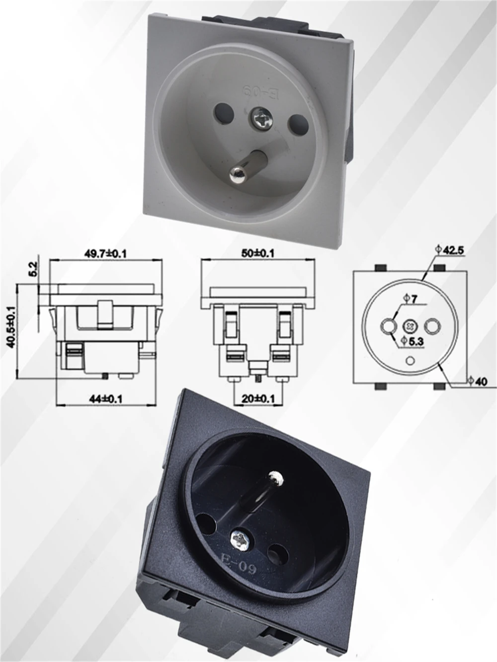 France AC PDU UPS French Power Desktop Outlet Embedded Electrical Panel Receptacle EU European Grounded AC 250V 16A Socket Round