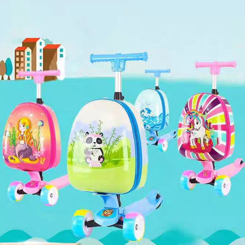 New 16inch Cartoon Children's Scooter Trolley case 2-in-1 Eggshell Schoolbag Multifunctional Luggage for Primary School Students