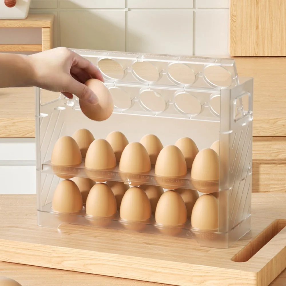 Flippable Egg Tray New Kitchen Storage Refrigerator Side Door Egg Box 30Grid PET Storage Rack Egg Storage