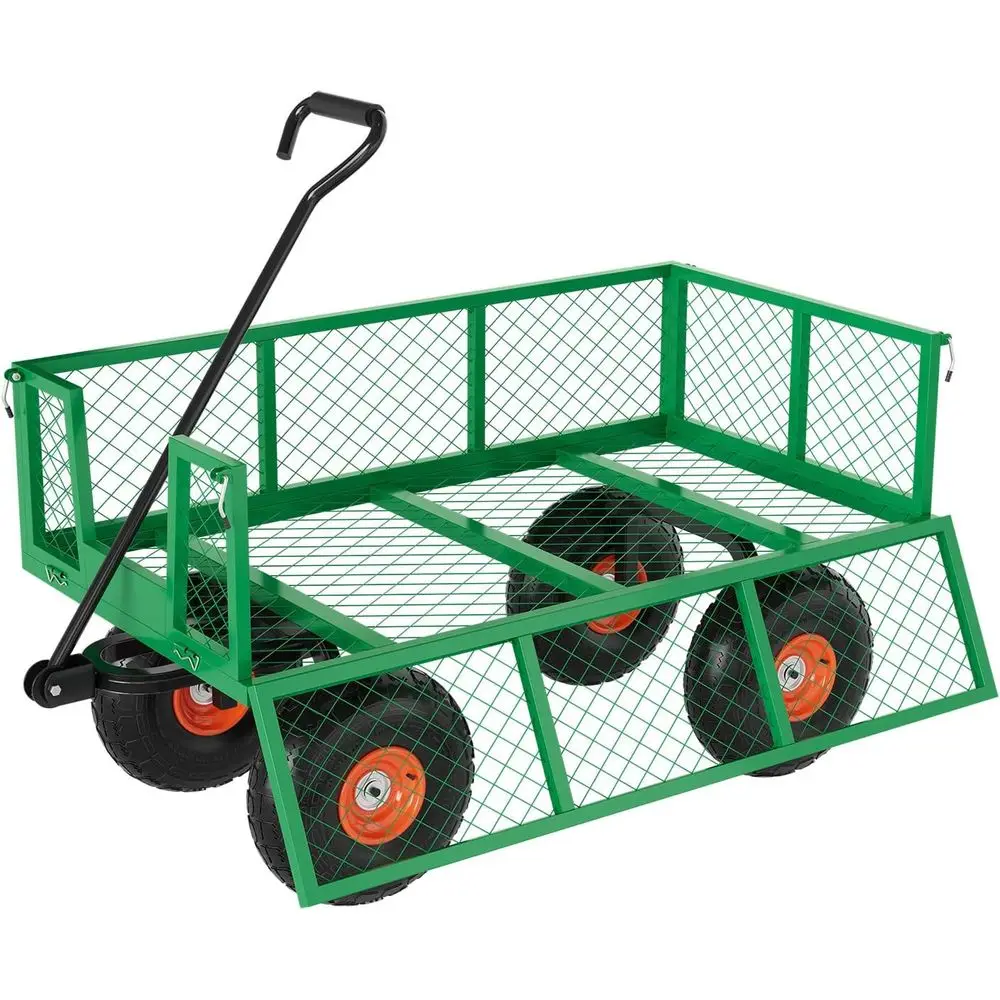 

Heavy Duty Steel Garden Cart 500 LBS acity 3 in 1 Pullable Garden Wagon with 10 in Wheels or Gardening Soil, Tools, and Plant Tr