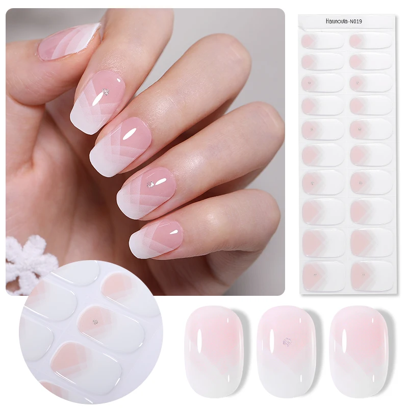 20Tips Glitter Lines Gel Nail Sticker Patch Semi-Cured UV Lamp Need Long Lasting Shining Full Cover Gel Nail Cream Decals Strips