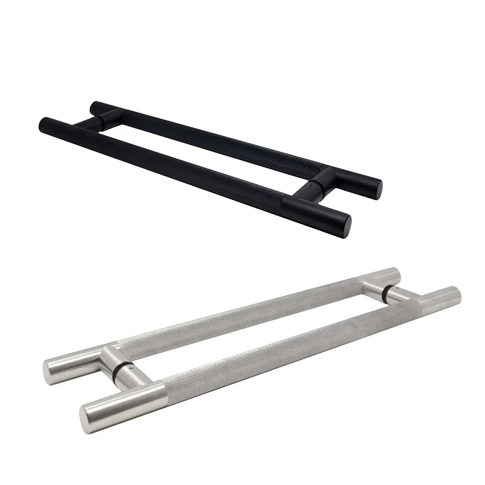 Modern Knurled Door Handles Back to Back Brushed Satin Stainless Steel Luxury Ladder Glass Door Handles Interior Wooden