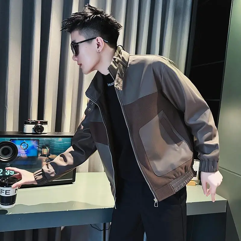 

Casual Sle Spliced Leather Jaet Men's Spring Autumn New Motorcycle Jaet Trendy Brand Haome Leisure Top