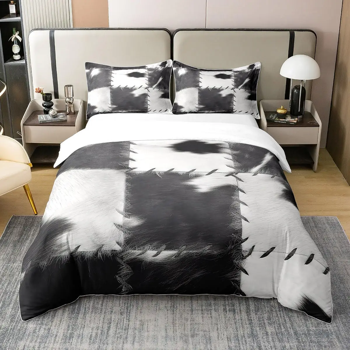 Cowhide Duvet Cover Twin King Cow Fur Print Bedding Set Western Rustic Farmhouse Farm Animal Comforter Cover For for Teen Cowboy