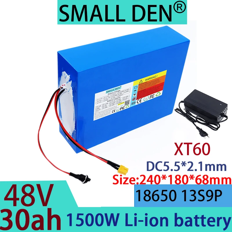 Nuevo paquete de batería de litio 48V 30Ah 18650, batería Clase A con 30A BMS y batería de alta potencia de 1500W + cargador de 54,6 V 2A 3A 5A
