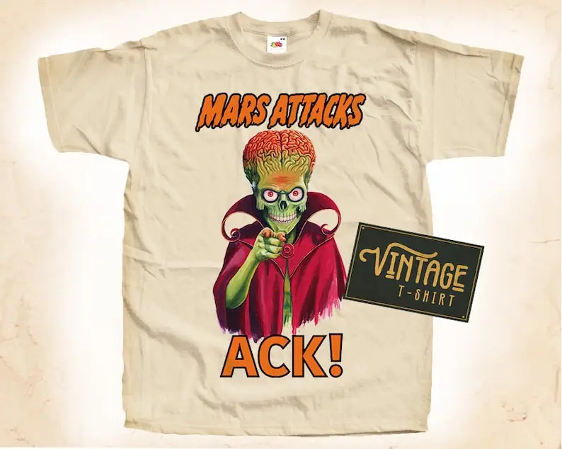 Mars Attack ACK T shirt Tee Natural Vintage Cotton Movie Poster Beige All Sizes