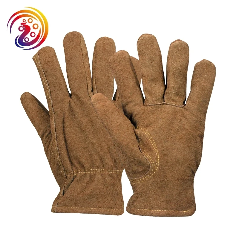 

Brown Split Cowhide Leather Gloves with Elastic Wrist, Thinsulate Lining Gloves for Winter, Leather Gloves for Men and Wome