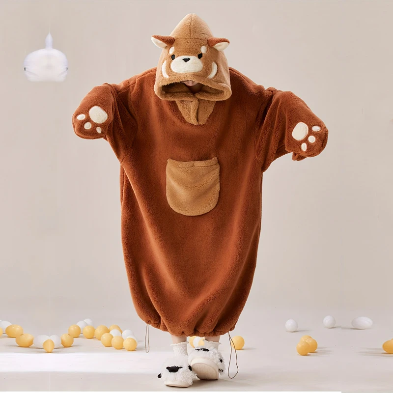 Women's Pajamas Cartoon Hooded Animal onesie,Thick Warm Lounge wear with Oversized Loose Fit ,Men Halloween Cosplay Costume