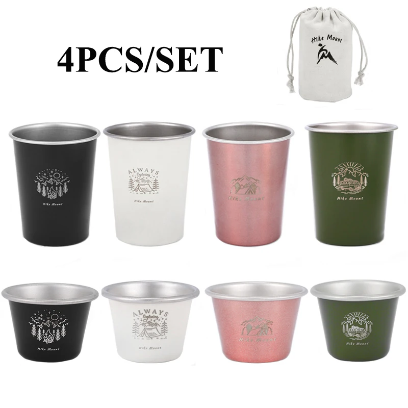 304 Stainless Steel Camping Cup Set, Outdoor, Hiking, Picnic, Water, Tea, Beer, Coffee, Milk, BBQ, Tumblers, Drinking Cup, 350 m