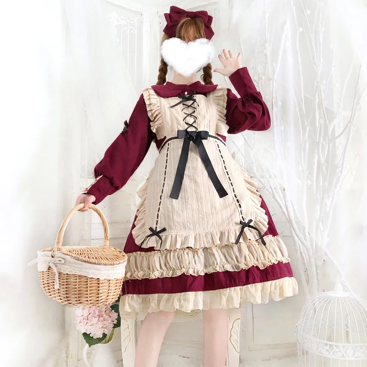 Long Sleeve Lace Lolita Apron Daily Dress Japanese Style Soft Girl Dresses