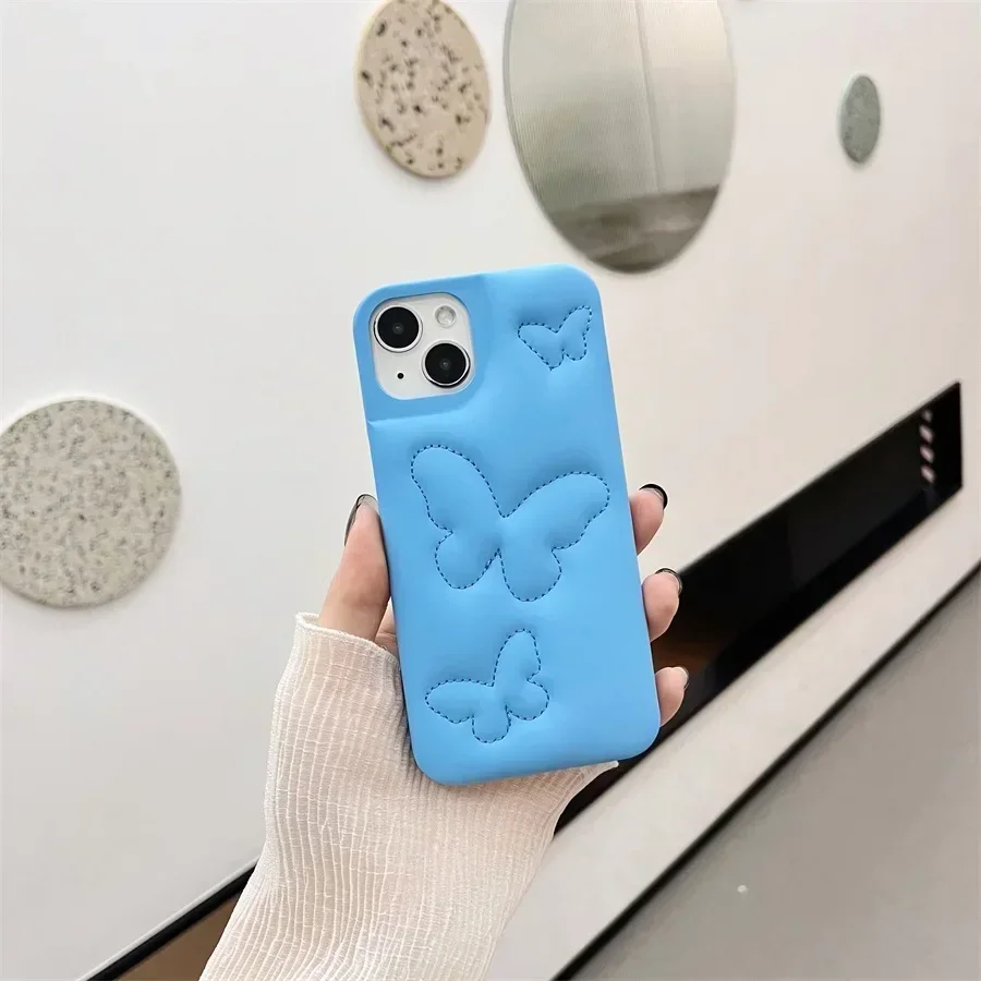 Butterfly The Puffer Case For iPhone 15 4 13 12 11 Pro Max Mini 6 7 8 Plus X XR XS SE2 SE3 Soft Phone Cover Case