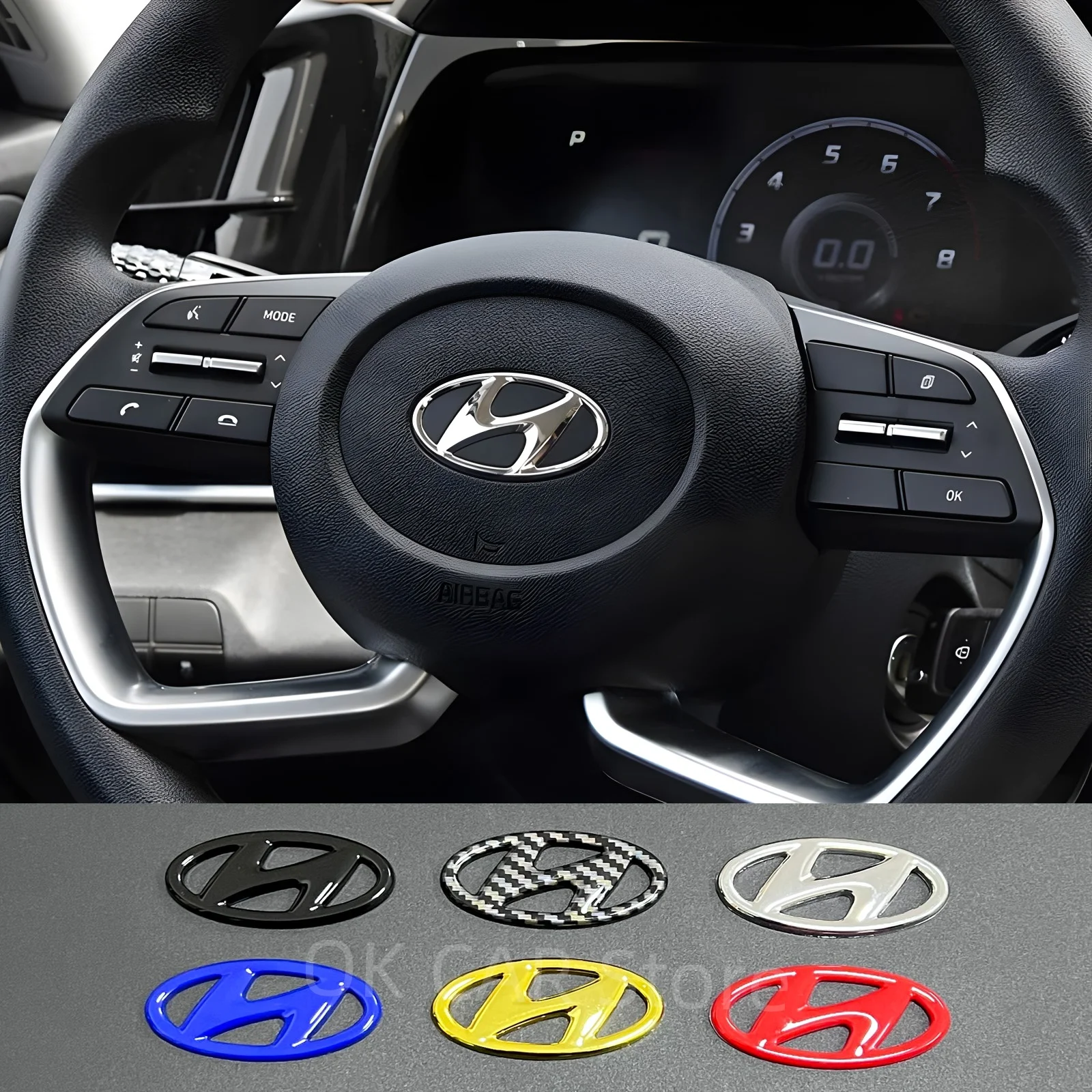 Car ABS steering wheel center sticker, 6 colors fit for Hyundai Tucson, Accent, Sonata, I30, I40, ix5 ix35, Solaris and other