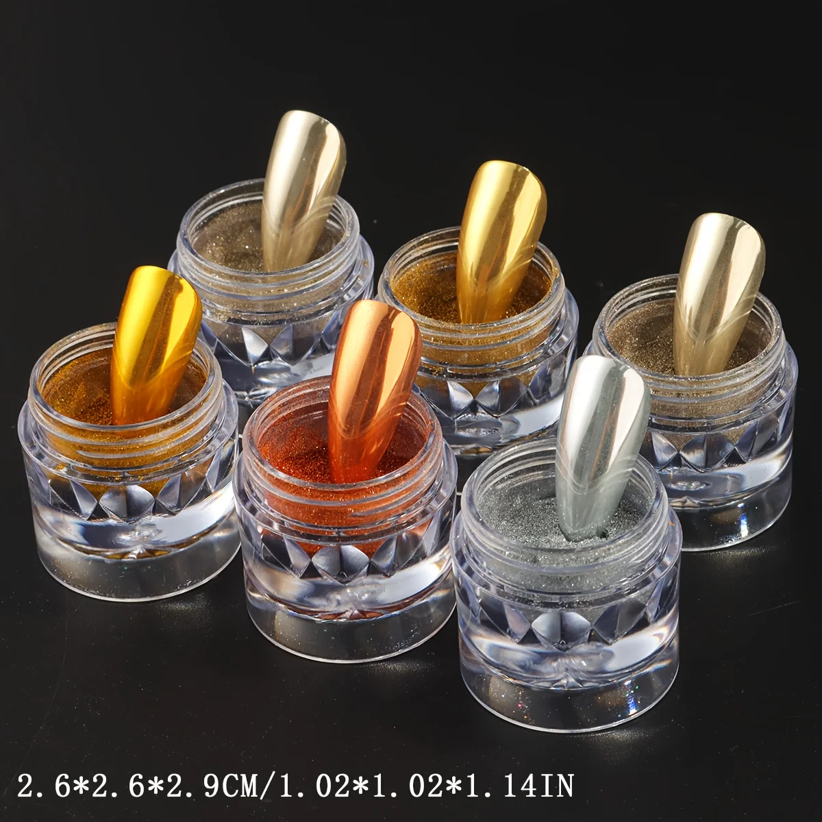 1/6 لون كروم مسحوق الأظافر ذهبي فضي مشرق تأثير معدني مسحوق الكروم للأظافر ، مرآة ثلاثية الأبعاد بريق الغبار كي