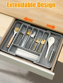 Expandable Kitchen Drawer Organizer - Adjustable Retractable Cutlery Storage Box with Dividers for Utensils, Home Organization 1