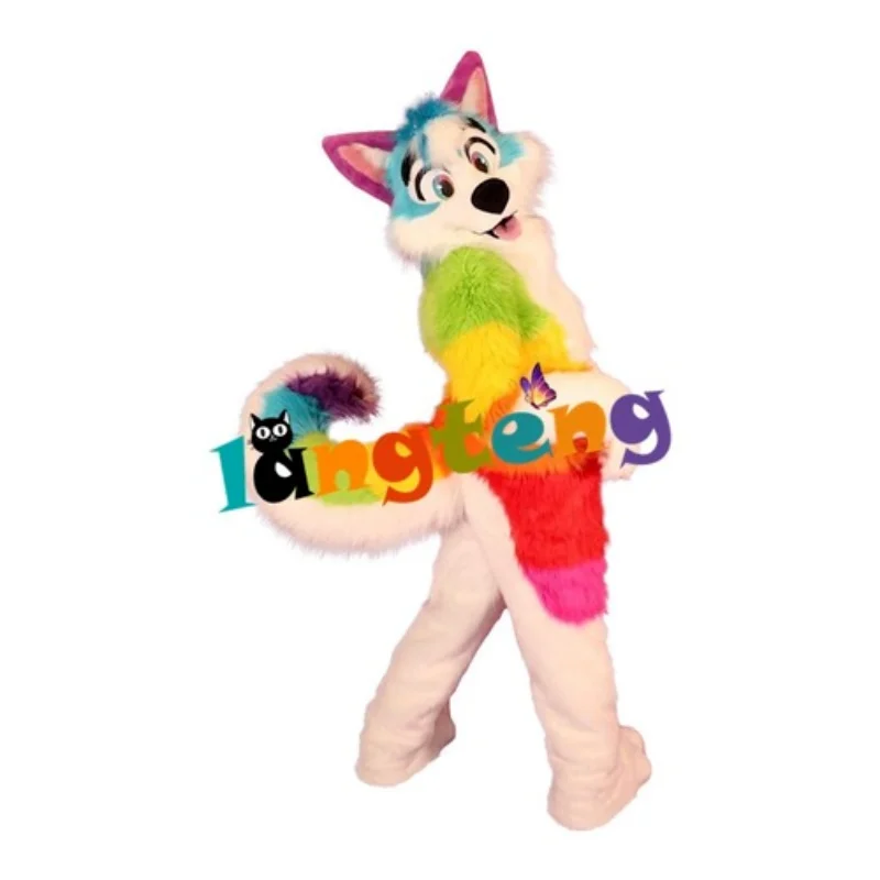 

Long Fur Colorful Husky Dog Fox Role-playing Mascot Costume Party Advertising Dress