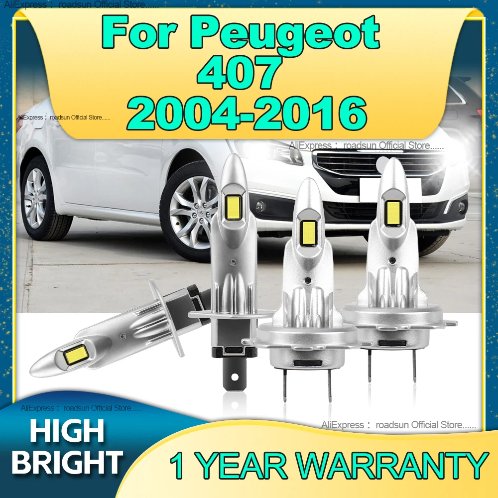 2/4Pcs LED Car Headlight CSP Chip 160W Light Bulbs H1 H7 Light 12V 6000K For Peugeot 407 2004 2005 2006 2007 2008 2009 2010-2016