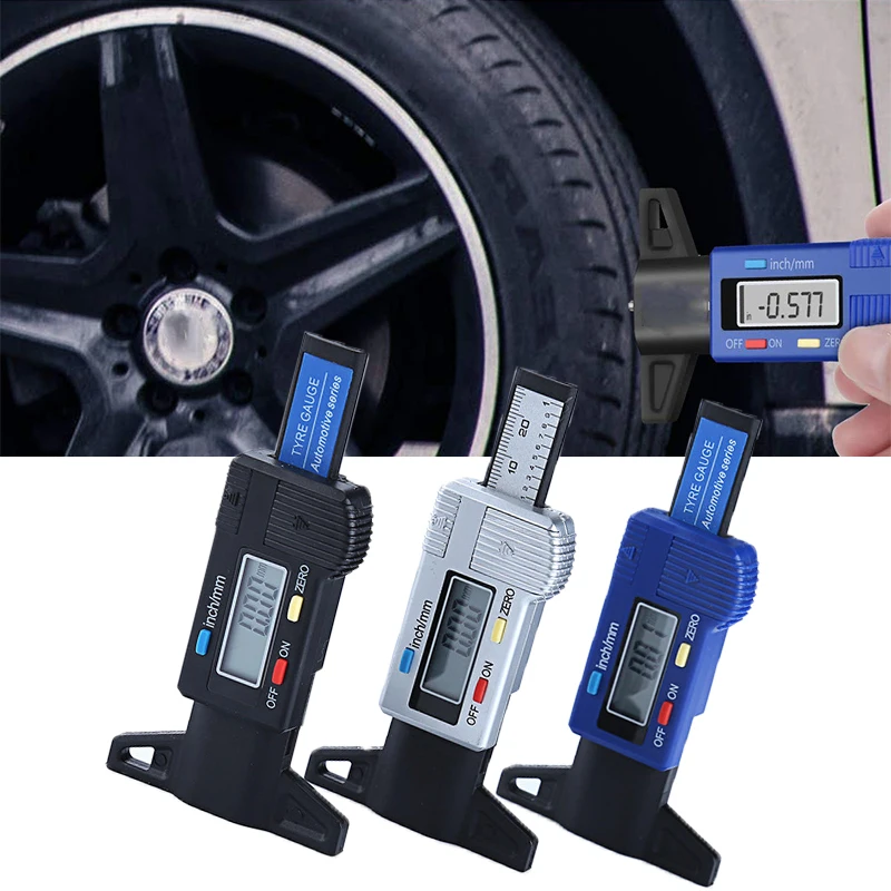 Digital Car Tyre Tire Tread Depth Gauge Meter Auto Tire Wear Detection Measuring Tool Caliper Thickness Gauges Tread Depth Gauge