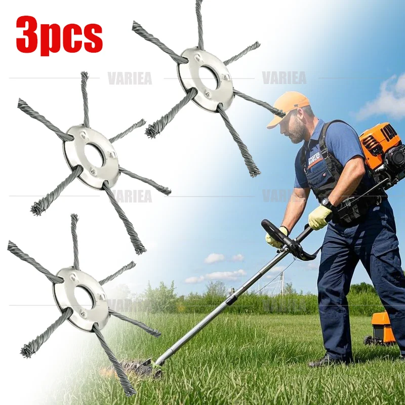 VARIEA-3pcs, 6-Claw Steel Wire Weed Head, 9-Inch Steel Wire Rotating Weed Brush Lawn Mower Additions