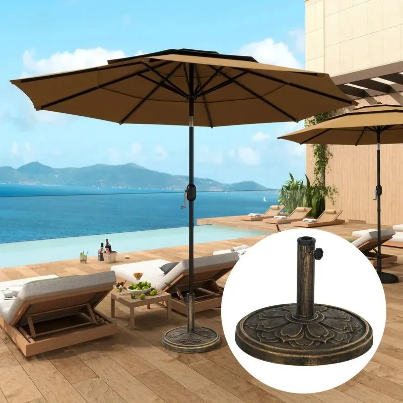 

Round Patio Umbrella Base, 26 lbs Resin Outdoor Umbrella Stand Base, Patio Umbrella Stand for 1.3"/1.5"/1.9" Umbrella Poles for Outdoor, Lawn, Poolside, Bronze