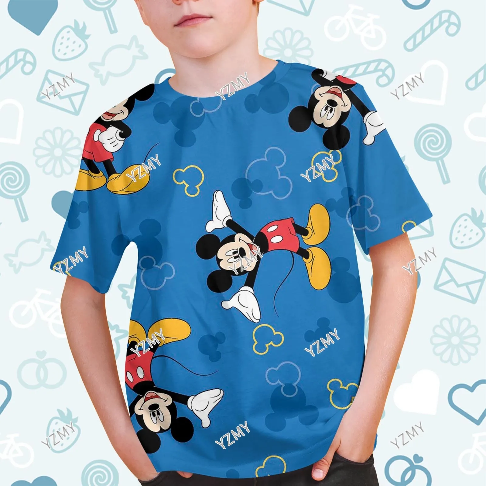 Camiseta infantil de mickey mouse 3D estampada, estilo casual, camiseta de streetwear, tops, desenhos animados, meninos, meninas, verão, 2022