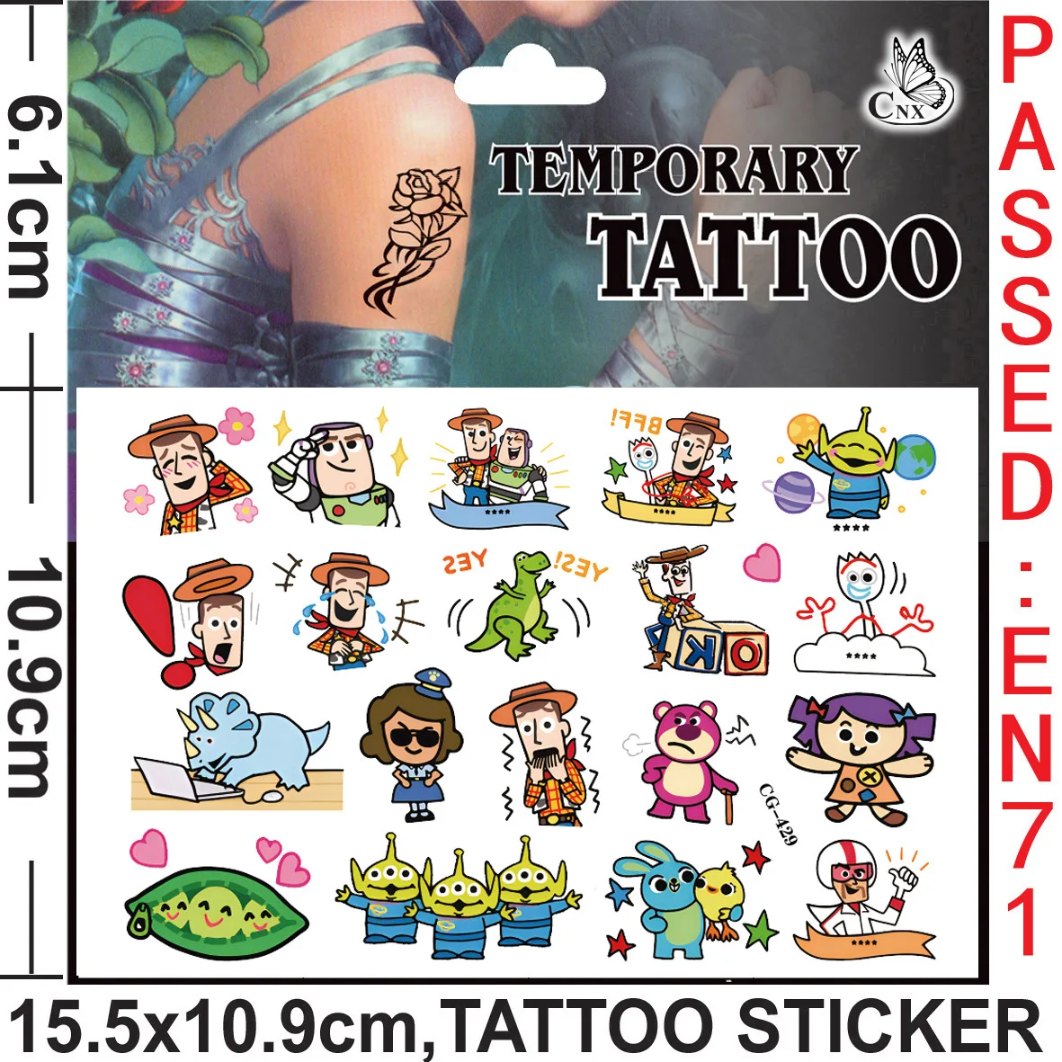 Autocollant de tatouage Disney Toy Story, dessin animé Woody, Buzz Lightyear, figurine, jouet pour garçons et filles, cadeau de fête d'anniversaire pour enfants, nouveau