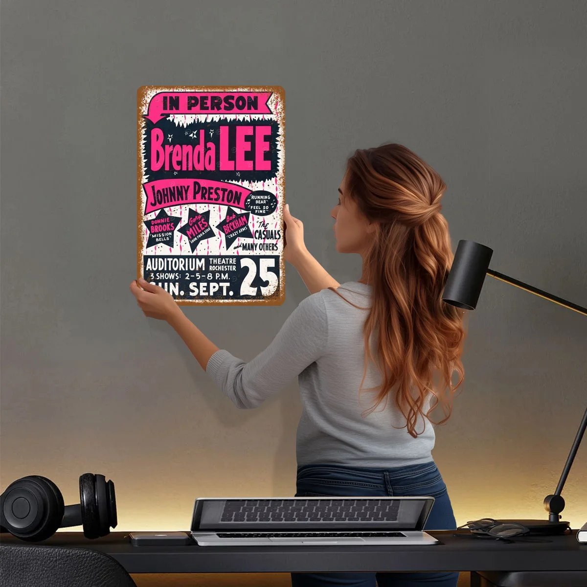 بريندا لي الحفل المشارك صفيح علامات الموسيقى المشارك ديكور الغرفة الجمالية علامة معدنية مخصصة للجدار الفن الديكور المنزل الرجعية