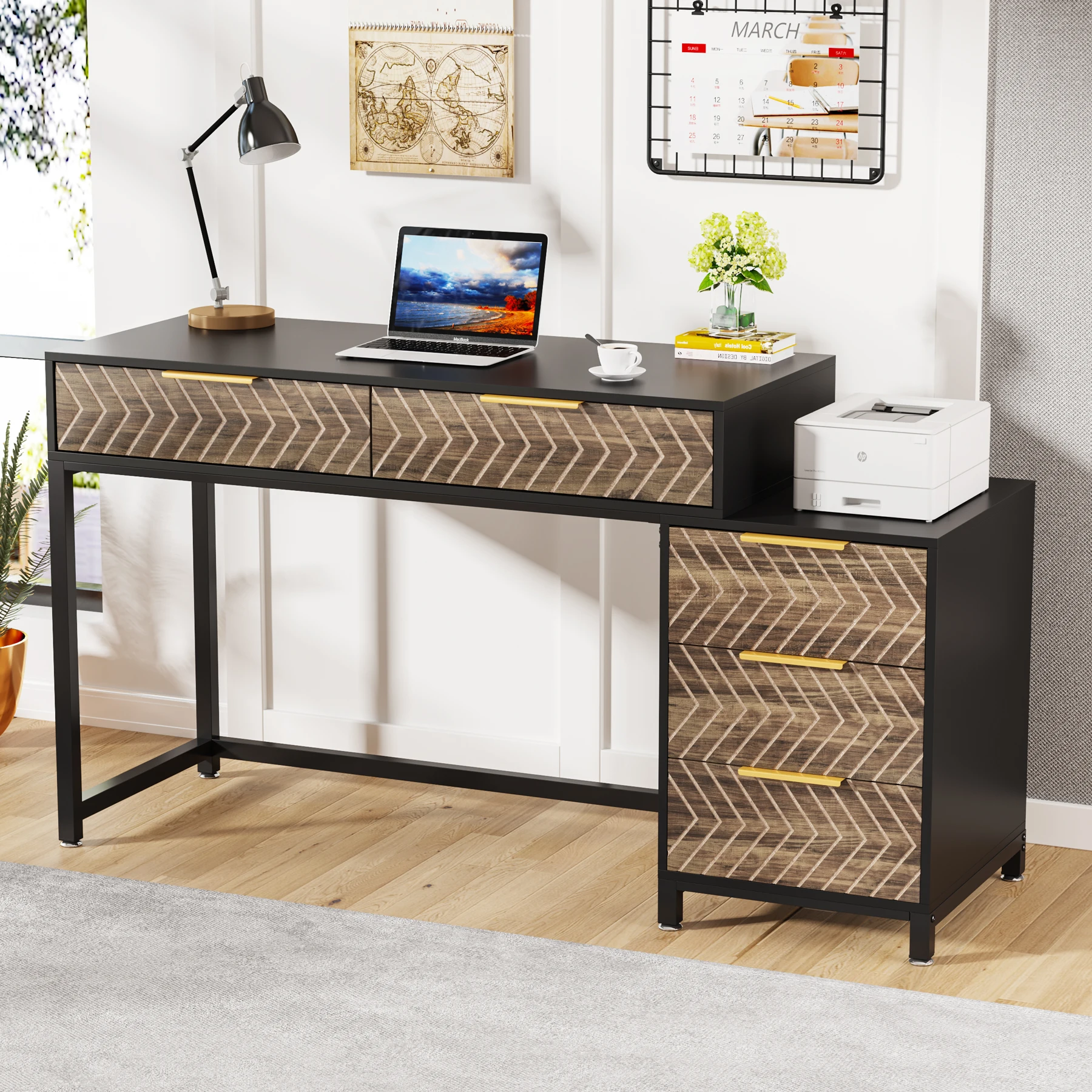 Tribesigns Computer Desk with 5 Drawers, 47