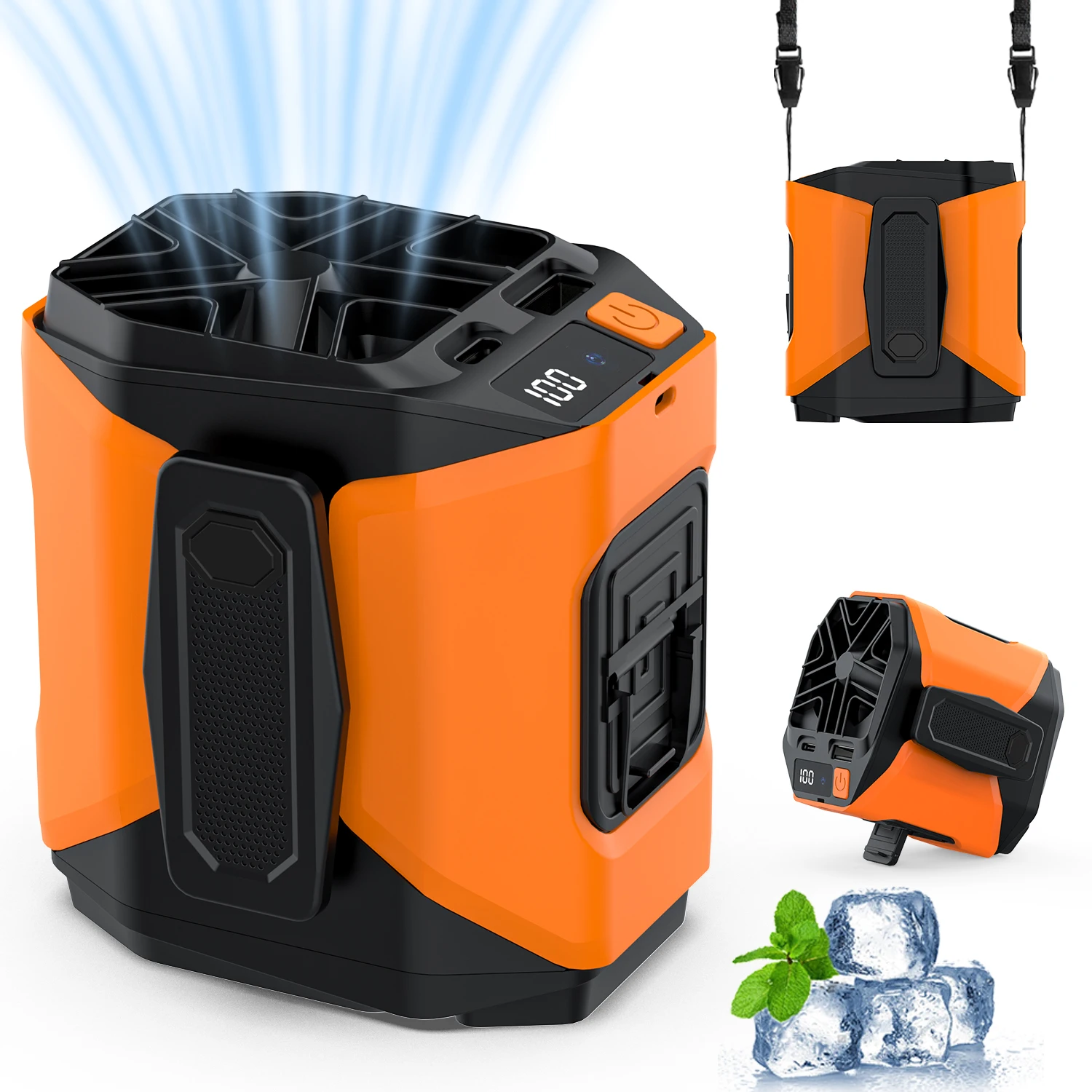 Portable Waist Fan Clip On, MAX 7H Work Time, Rechargeable Wearable Shirt Fan with Light,with Power Bank Function,16000RPM Powerful 5 Speed Belt Fans Personal Fans for Outdoor Jobsite Camping Travel