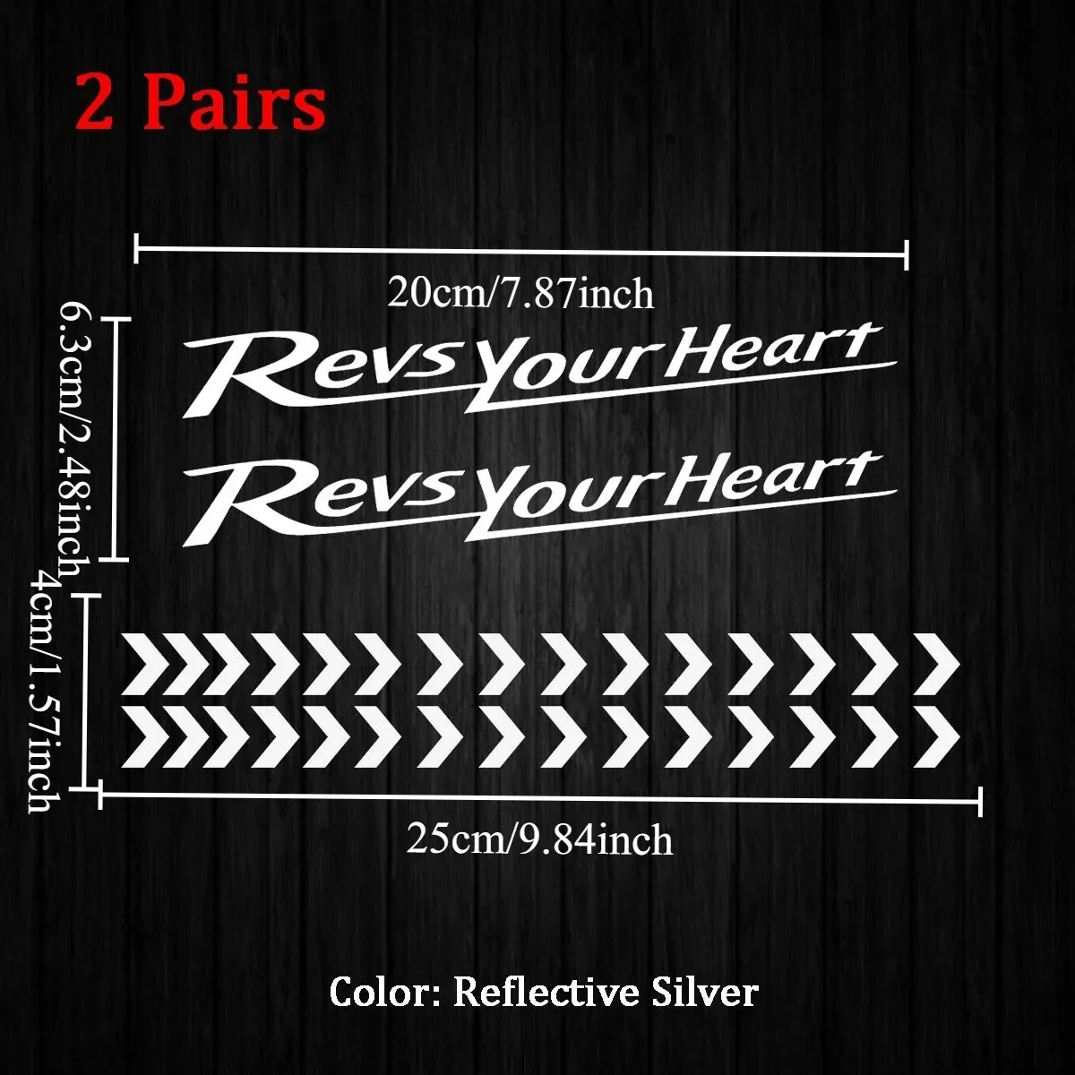 1Set Revs Your Heart Reflective Arrow Letter Vinyl Decal Waterproof for Motorcycle Fairing