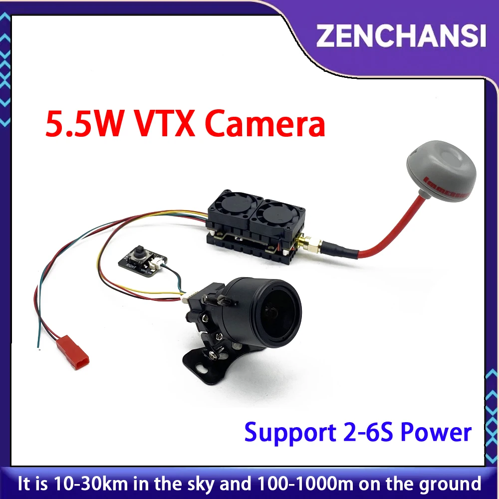 Over 30km FPV Suit 5.8G 48CH 5500mW FPV Wireless VTX Transmitter and 2.8-12mm adjustable camera 1200TVL for Long Range FPV Drone