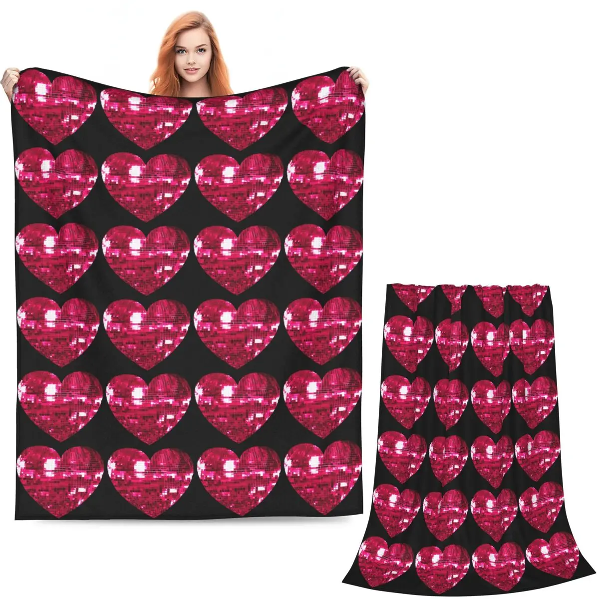 Pink Disco Ball Heart Blanket Soft Warm Flannel Throw Blanket Plush for Bed Living room Picnic Travel Home Couch