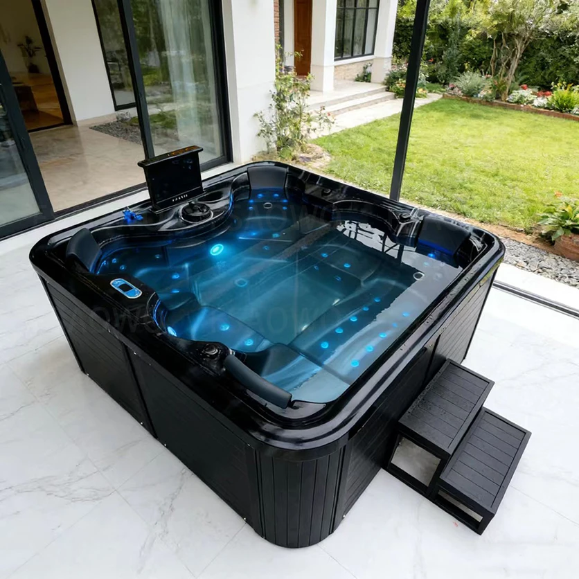 6 Person Pool Spa Outdoor Pool Black Color With Smart TV Wifi Villa Yard Placement Hydromassage Soaking Hot Tube