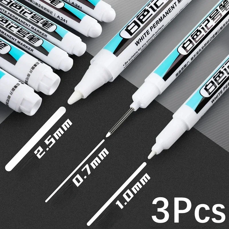 1-3Pcs White Permanent Paint Pen Set DIY Wood Rock Plastic Glass Stone Metal Canvas Ceramic Deep Hole Marker Pens 0.7/1.0/2.5mm