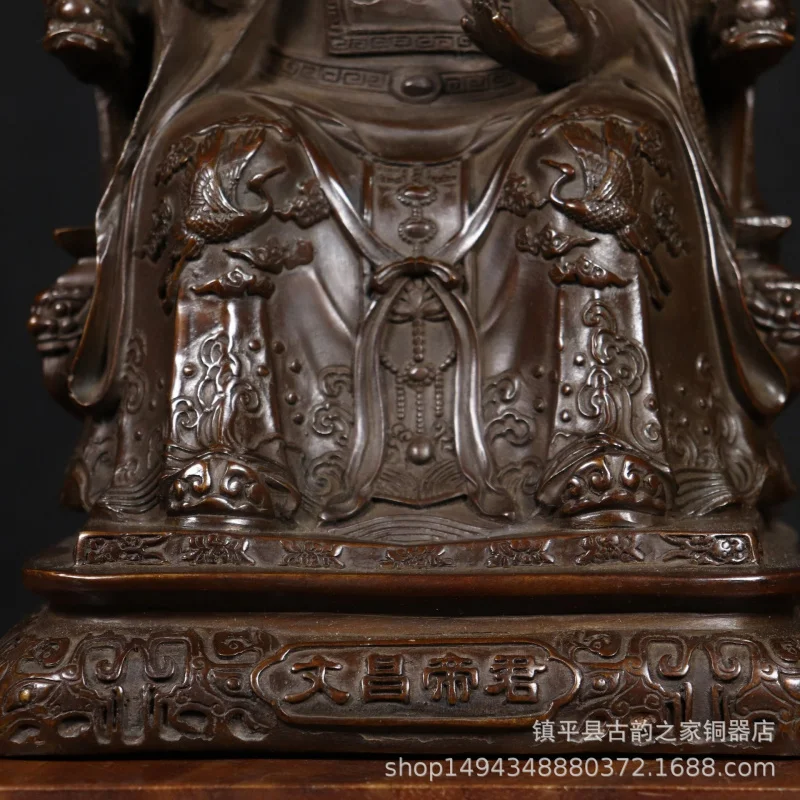 Pure Copper Wenchang Emperor Figurine Wenqu Xingjun Bronze Statue Living Room Study Decoration Home Desktop Craft
