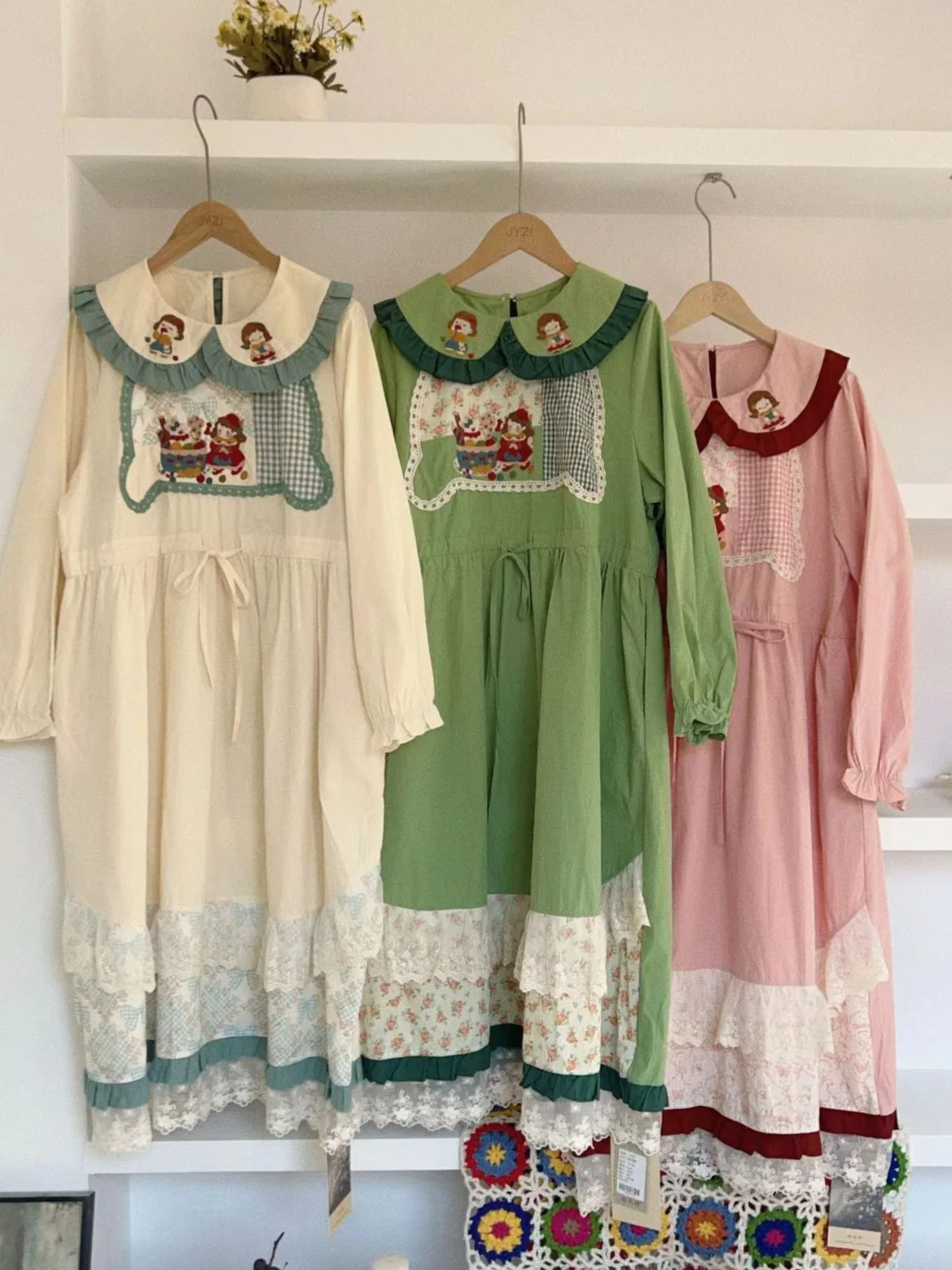 

Новое винтажное хлопковое платье с вышивкой и цветочным узором для женщин, весна 2026, в японском стиле, кавайное, с кружевом, длинным рукавом, платье Лолита