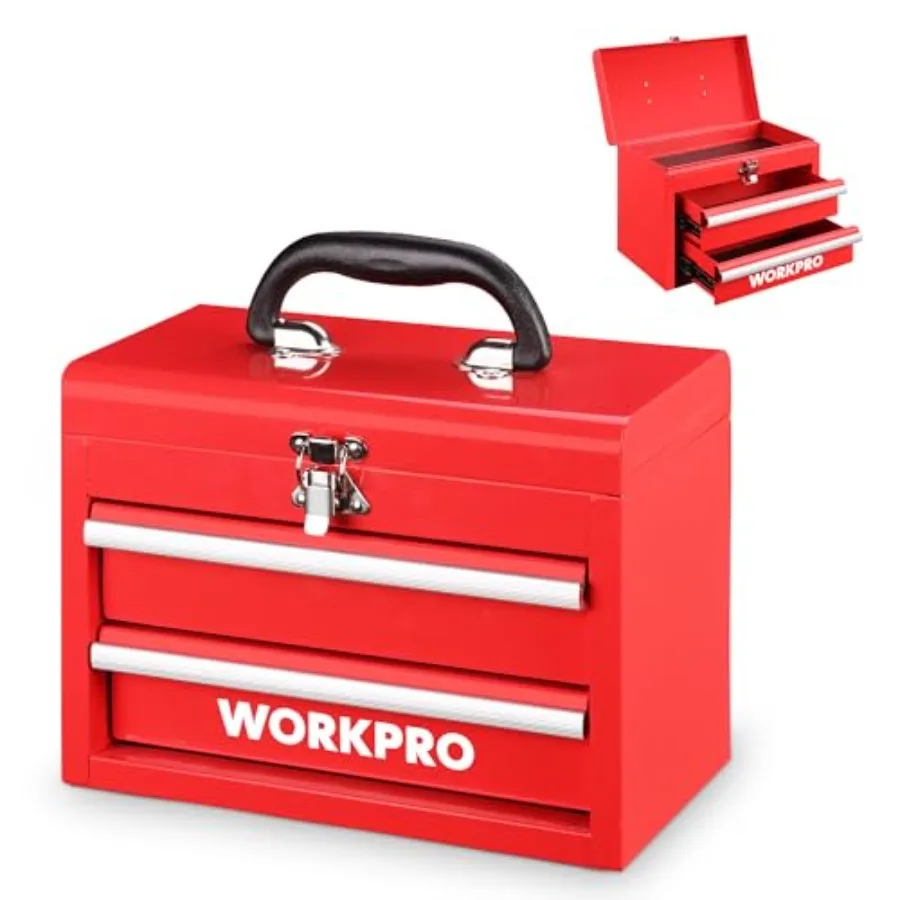 

Portable Mini Tool Box 2 Drawers Metal Tool Chest with Ball Bearing Slides Top Storage with Latch Ergonomic Carrying Handle Mec