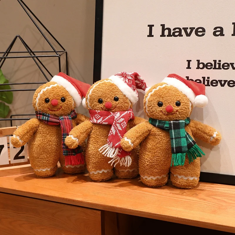Nouvelle peluche homme en pain d'épices de Noël 25/35 cm, avec chapeau et écharpe, décoration d'ambiance de Noël