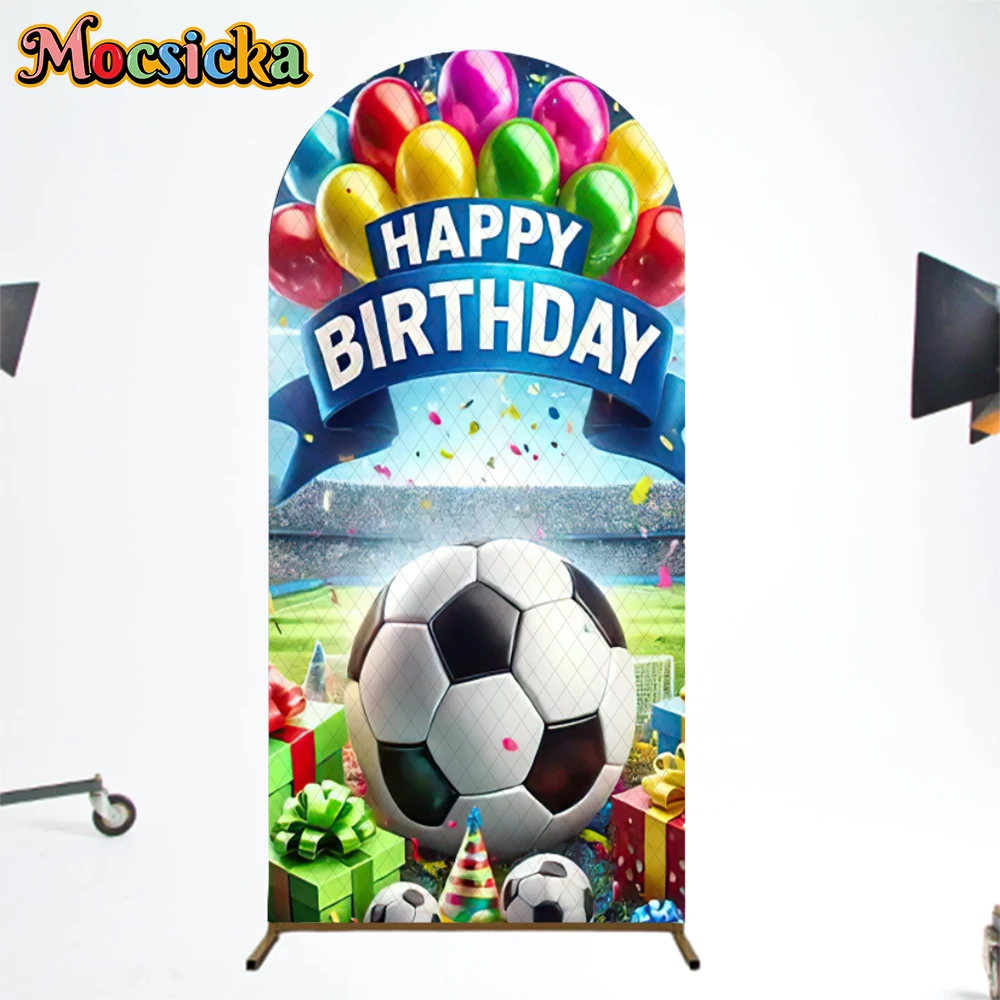 

Mocsicka Football Baby Arch Covers Backdrop Green Grassland Balloons Decoration Kid Child Happy Birthday Party Arched Background