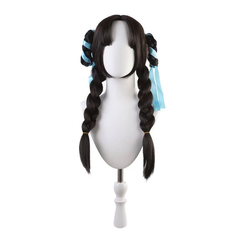 Synthetic Short Cosplay Wig with Braided Pigtails Inspired By Game Style, Cute Girl Bob Anime Hair for Costume Party, Daily Wear