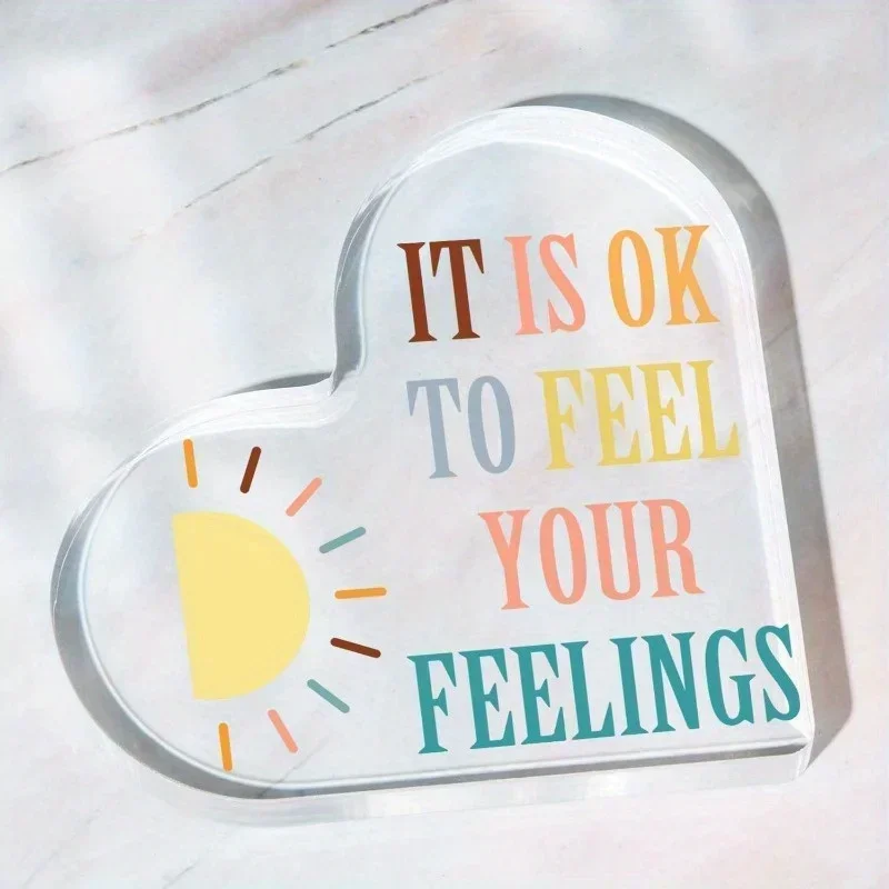 Clear Heart Acrylic Sign Positive Mental Health Quote Tabletop Ornament For Office Home