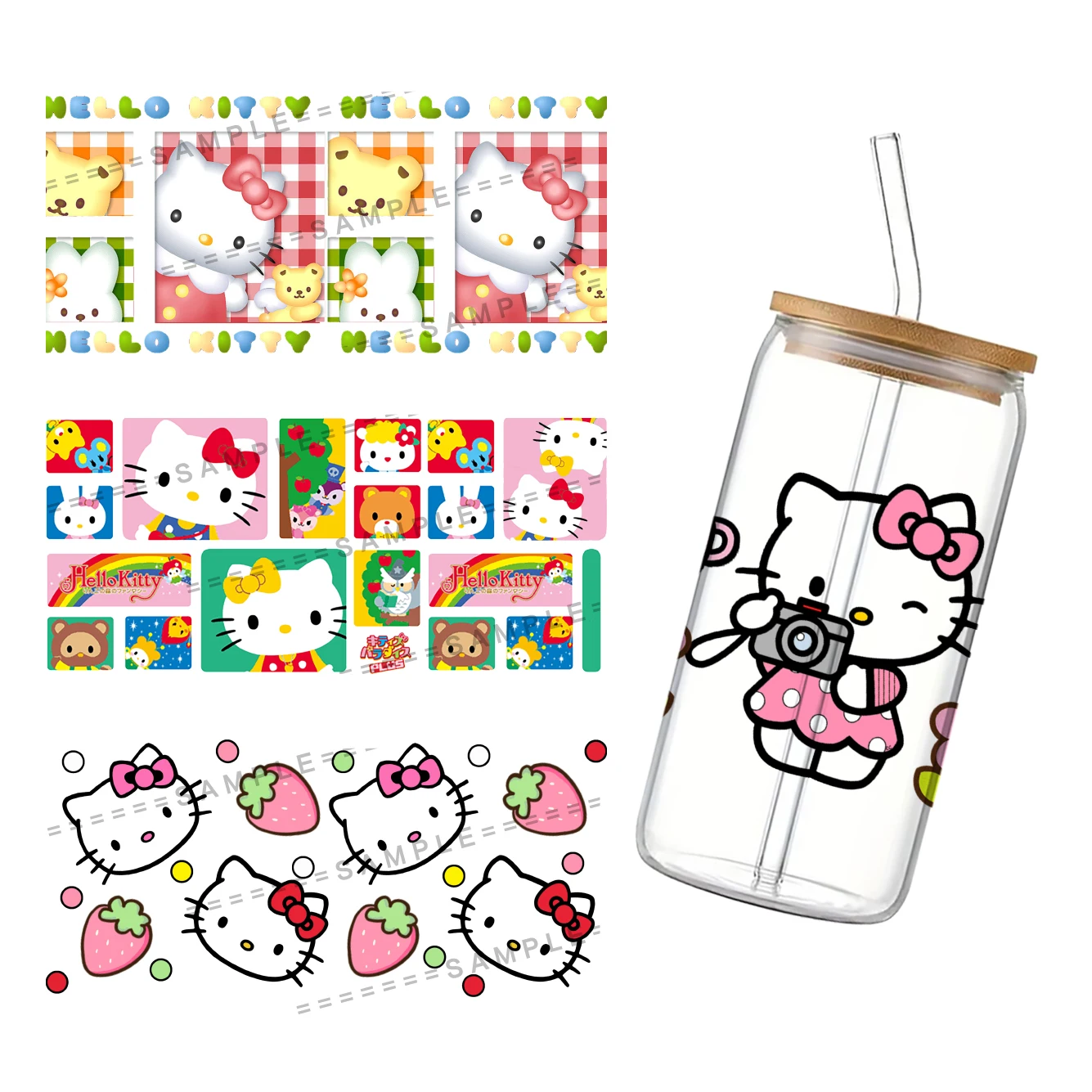 Sanrio Hello Kitty UV DTF Transfers Stickers Decals For 16oz Libbey Cold Cups Mugs Tumbler Waterproof DIY Craft