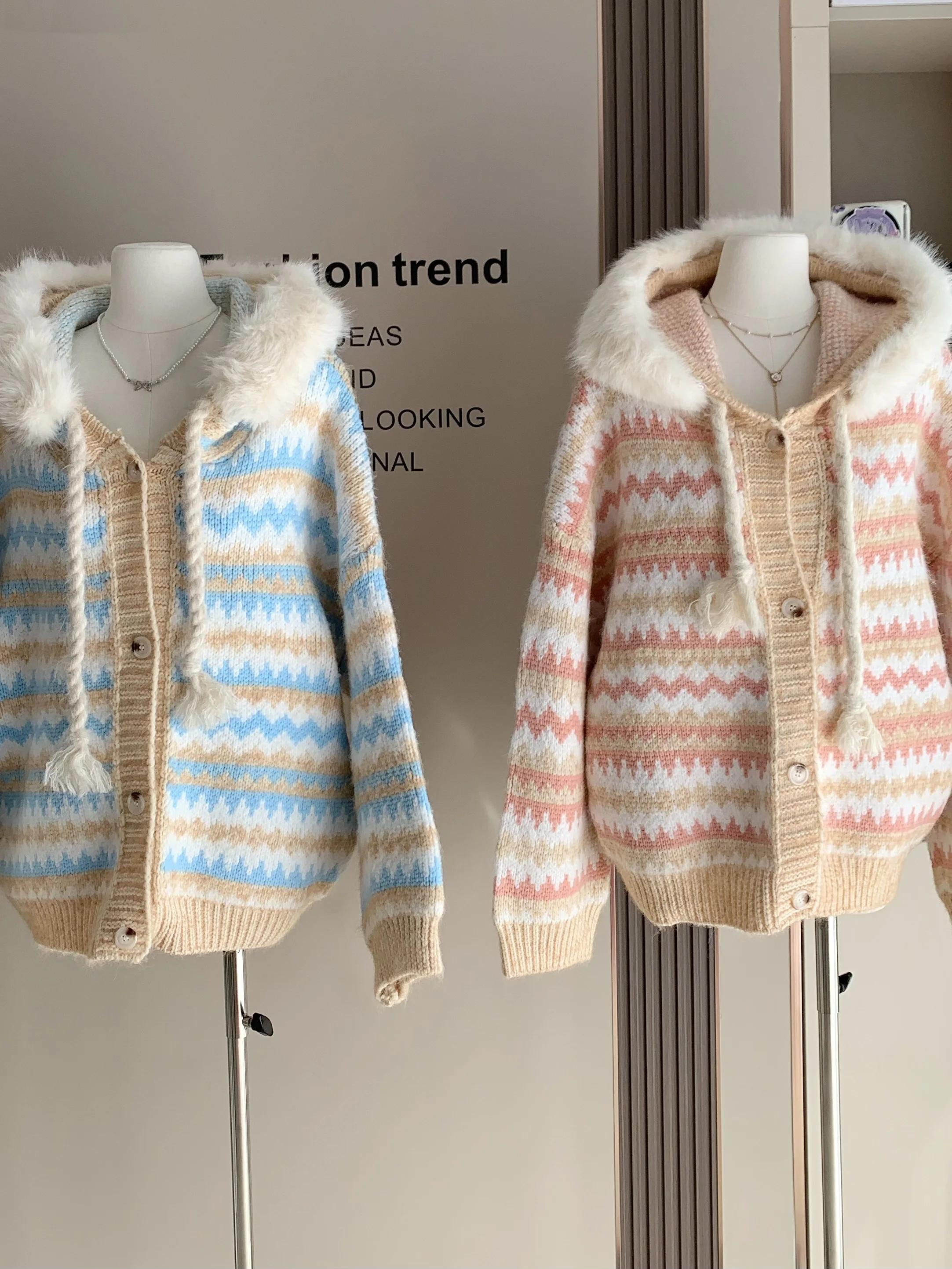 

Yellow Color Blo Hooded Knit Sweater Jaet Women's Loose Fit Thiened Autumn Winter Open Cardigan Top Commute Sle